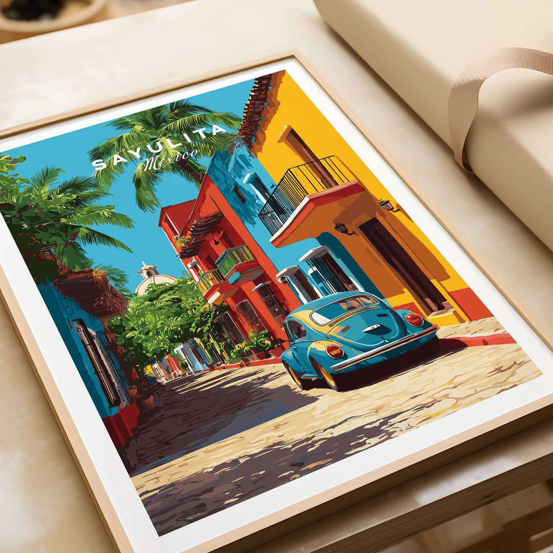 Sayulita Print | Mexican Town Wall Decor featuring vibrant streets and colorful architecture.