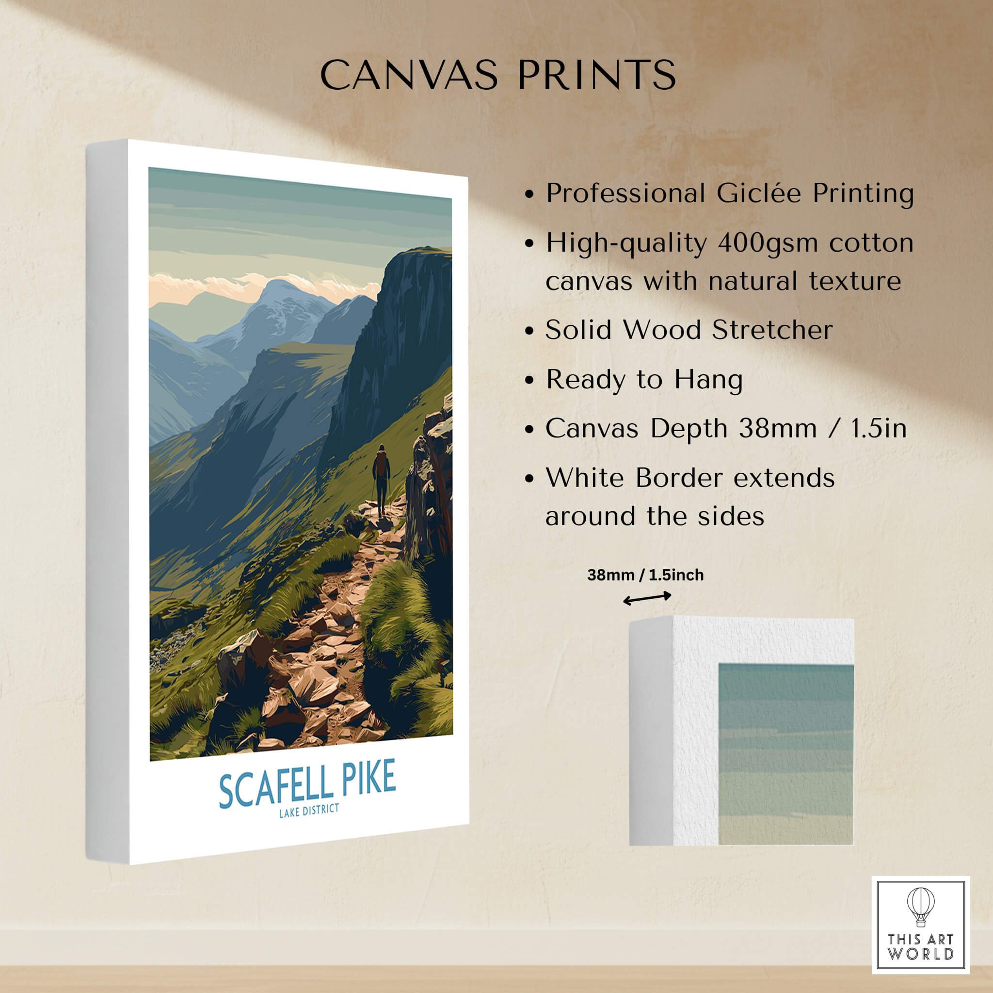 Scafell Pike Lake District Canvas Print | Hiker & Highland Scene Poster featuring professional giclée printing.