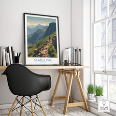 Scafell Pike Lake District Canvas Print | Hiker & Highland Scene Poster displayed in a modern workspace setting.