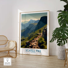 Scafell Pike Lake District Canvas Print | Hiker & Highland Scene Poster in a modern living room setting.