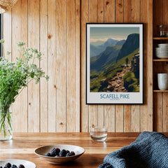 Scafell Pike Lake District Canvas Print | Hiker & Highland Scene Poster displayed in a rustic home setting.