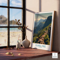 Scafell Pike Lake District Canvas Print | Hiker & Highland Scene Poster displayed in a cozy interior.