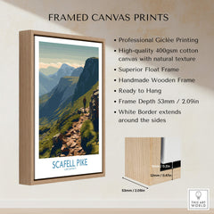 Scafell Pike Lake District Canvas Print | Hiker & Highland Scene Poster framed in wooden float frame.
