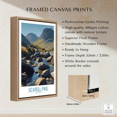 Scafell Pike Lake District Poster | Serene Valley Landscape Canvas Print framed display with wooden frame and hanging features.