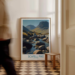 Scafell Pike Lake District Poster | Serene Valley Landscape Canvas Print displayed in a stylish indoor setting.