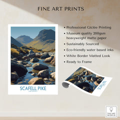 Scafell Pike Lake District Poster | Serene Valley Landscape Canvas Print showcasing professional Giclée printing.