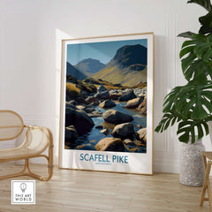 Scafell Pike Lake District Poster | Serene Valley Landscape Canvas Print displayed in a modern interior setting.