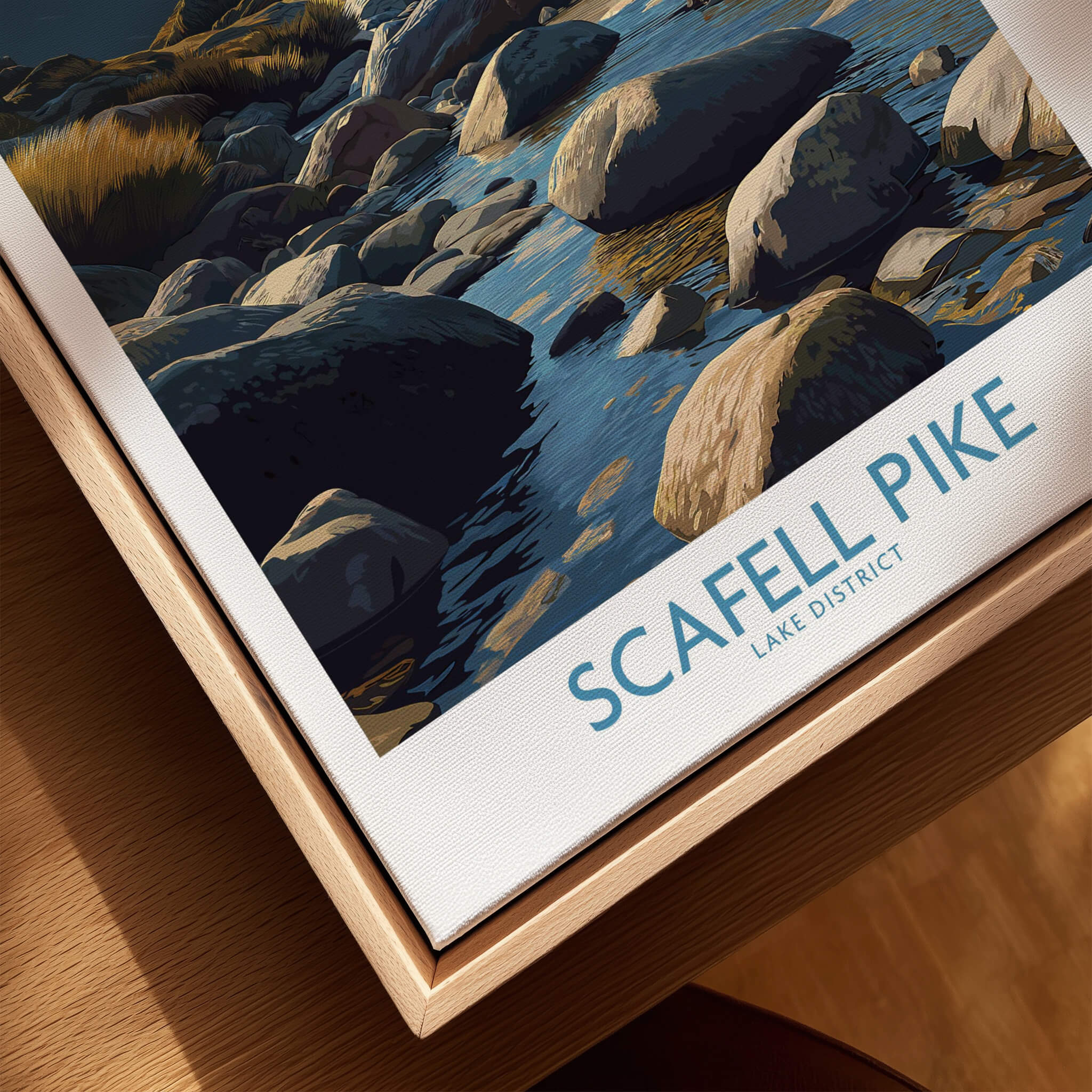 Scafell Pike Lake District Poster | Serene Valley Landscape Canvas Print displayed in a wooden frame.