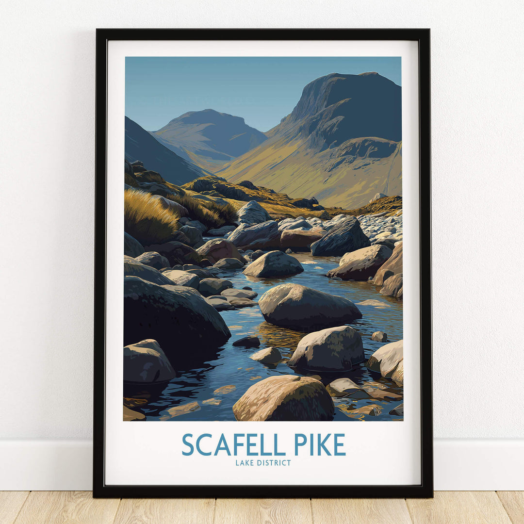 Scafell Pike Lake District Poster | Serene Valley Landscape Canvas Print showcasing tranquil valley and mountains.