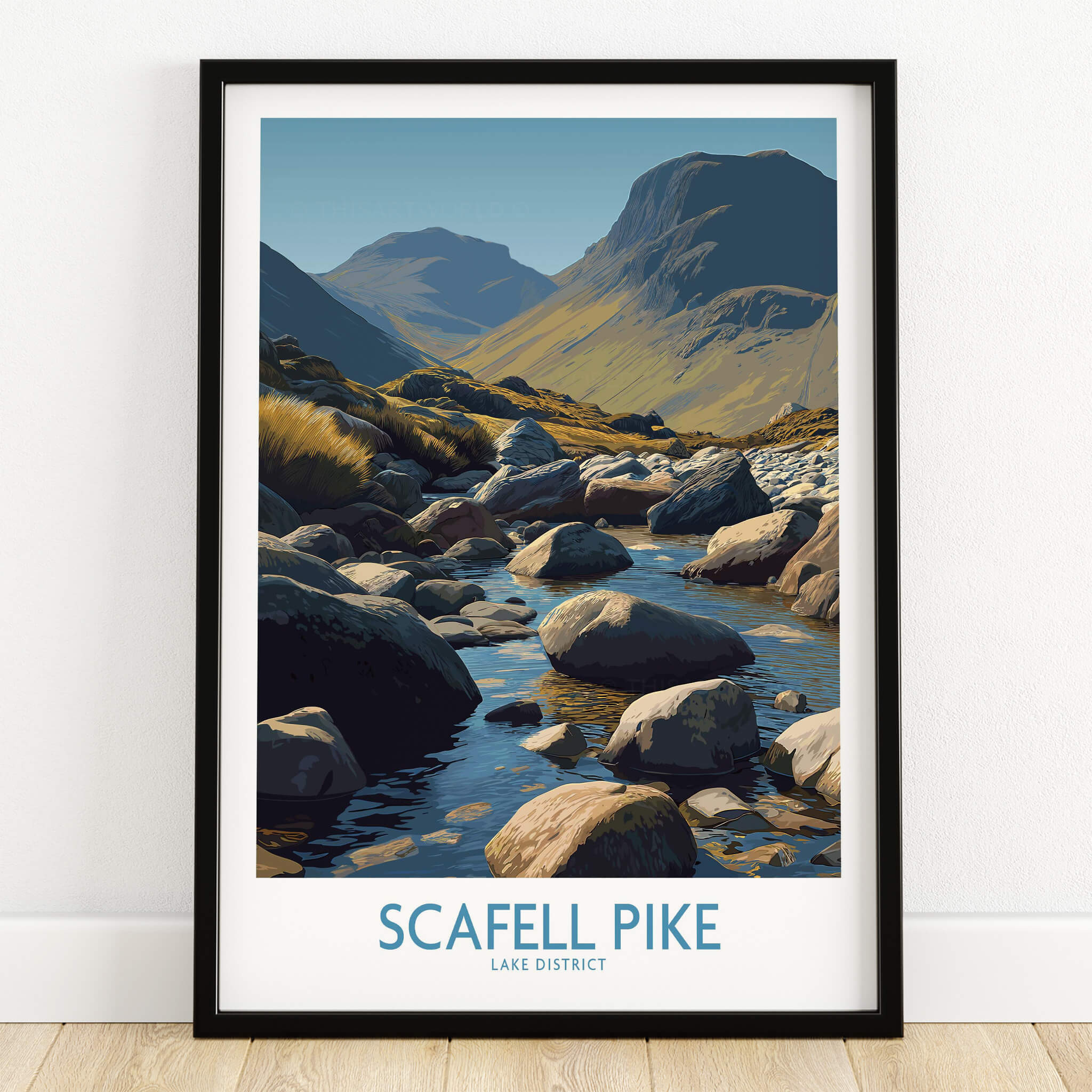 Scafell Pike Lake District Poster | Serene Valley Landscape Canvas Print showcasing tranquil valley and mountains.