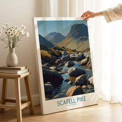 Scafell Pike Lake District Poster | Serene Valley Landscape Canvas Print displayed in a cozy room.