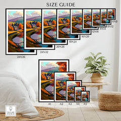 Scottish Borders River Scene Travel Print Autumn Trees Scotland Poster Wall Art Size Guide