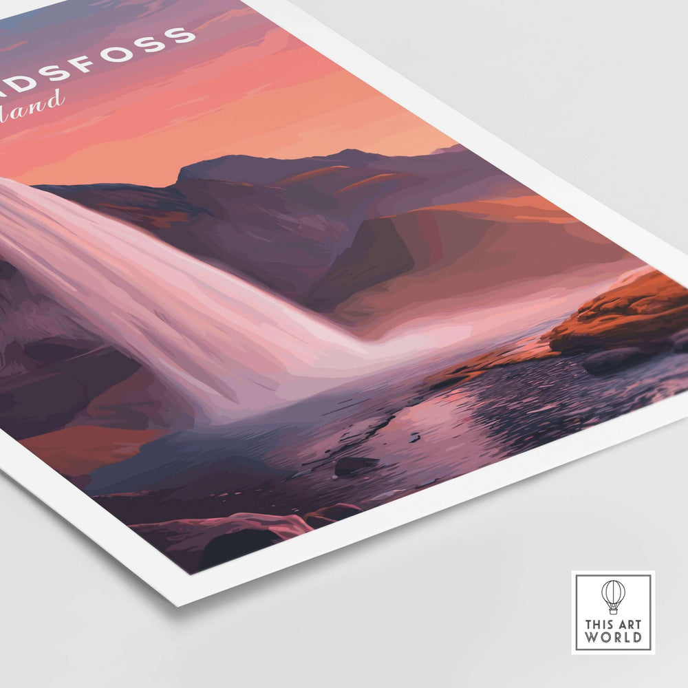 Seljalandsfoss Poster Iceland Wall Art featuring the iconic waterfall in stunning detail and vibrant colors.