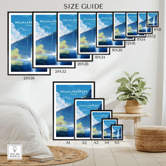 Seljalandsfoss Wall Art Iceland size guide showing various framing options for the artwork.