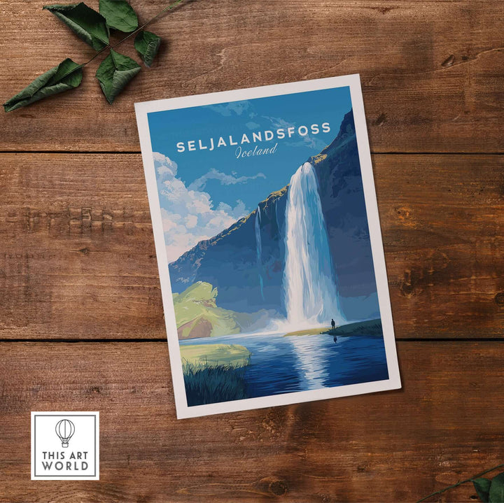 Seljalandsfoss Wall Art Iceland depicting the stunning waterfall in a vibrant artistic style.