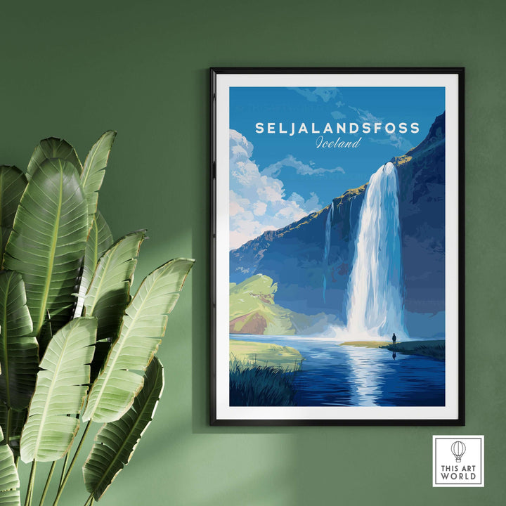 Seljalandsfoss Wall Art Iceland showcasing the majestic waterfall in vibrant colors, perfect for home decor.