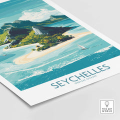 Seychelles Indian Ocean Exotic Poster - Island Destination Print featuring crystal-clear waters and lush greenery.