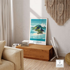 Seychelles Indian Ocean Exotic Poster - Island Destination Print displayed in a stylish interior.