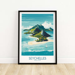 Seychelles Indian Ocean Exotic Poster - Island Destination Print showcasing a tropical paradise with crystal-clear waters.