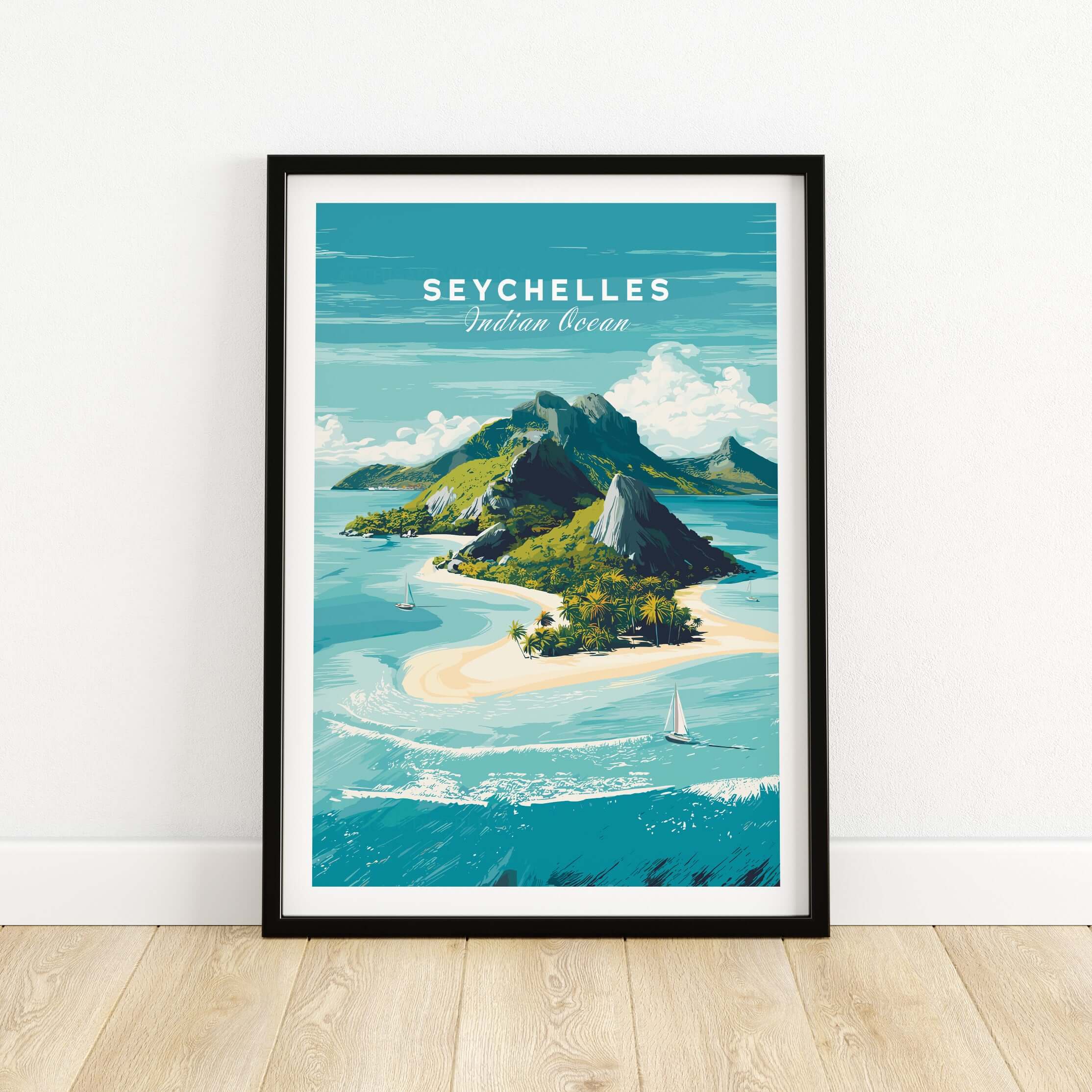 Seychelles Indian Ocean Tropical Island Paradise Print - Beach Travel Wall Art showcasing lush landscapes and clear waters.