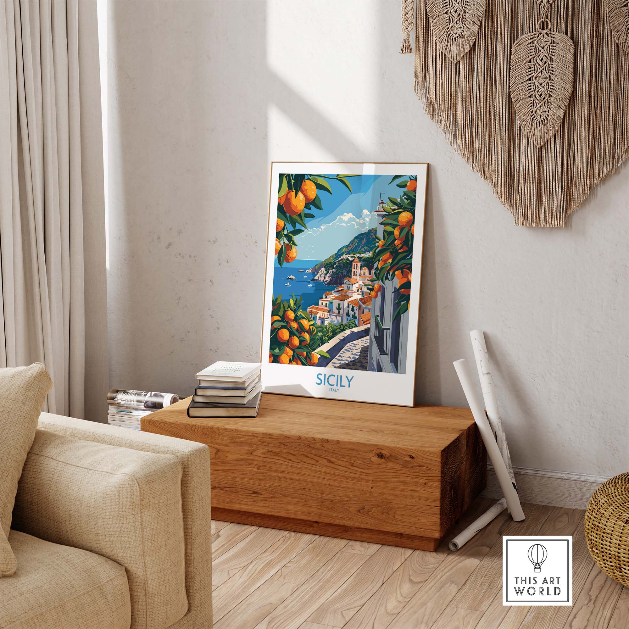 Sicily Italy Travel Print - Vintage Inspired Journey Through the Stunning Island of Sicily