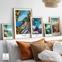 Sicily Italy Travel Print - Vintage Inspired Journey Through the Stunning Island of Sicily