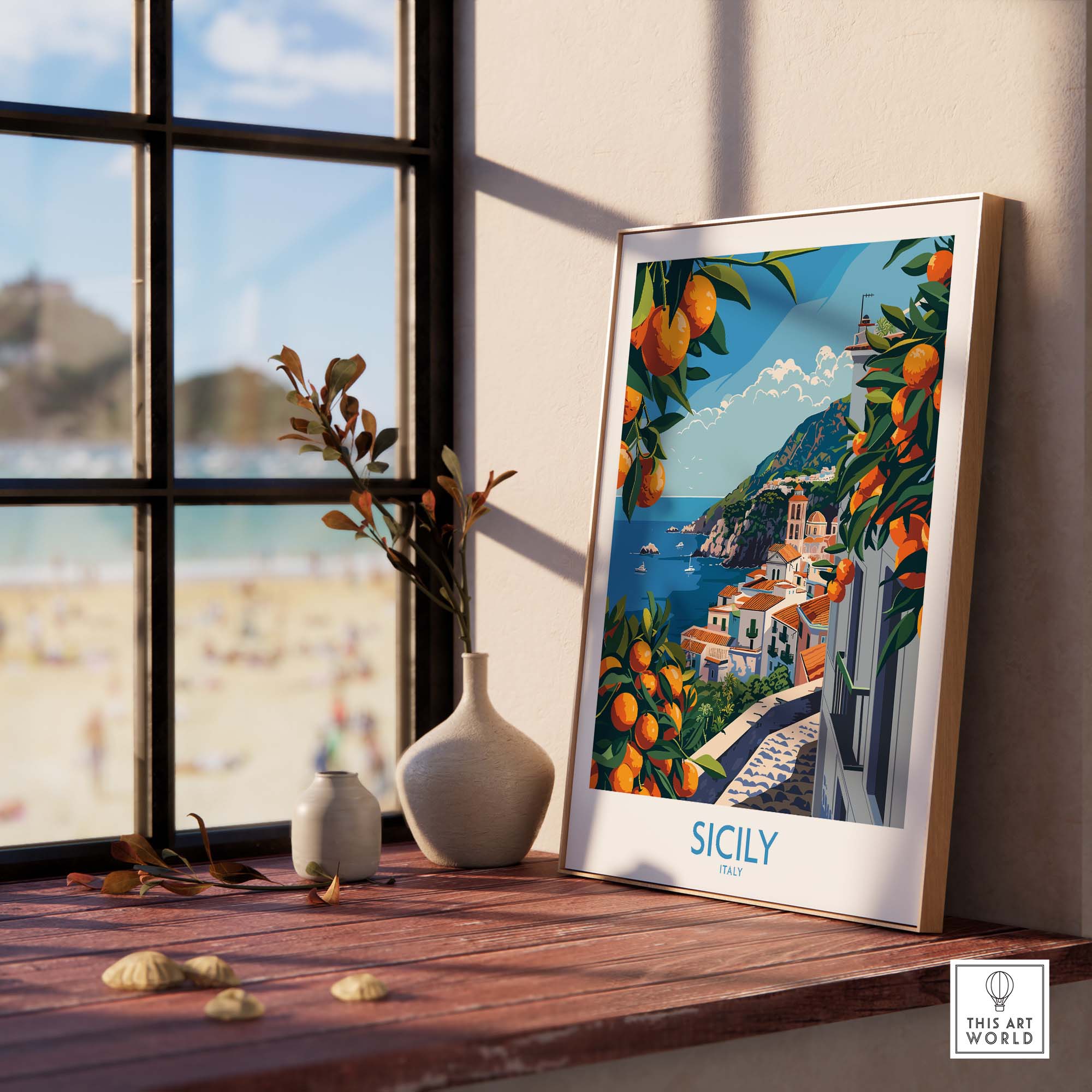Sicily Italy Travel Print - Vintage Inspired Journey Through the Stunning Island of Sicily