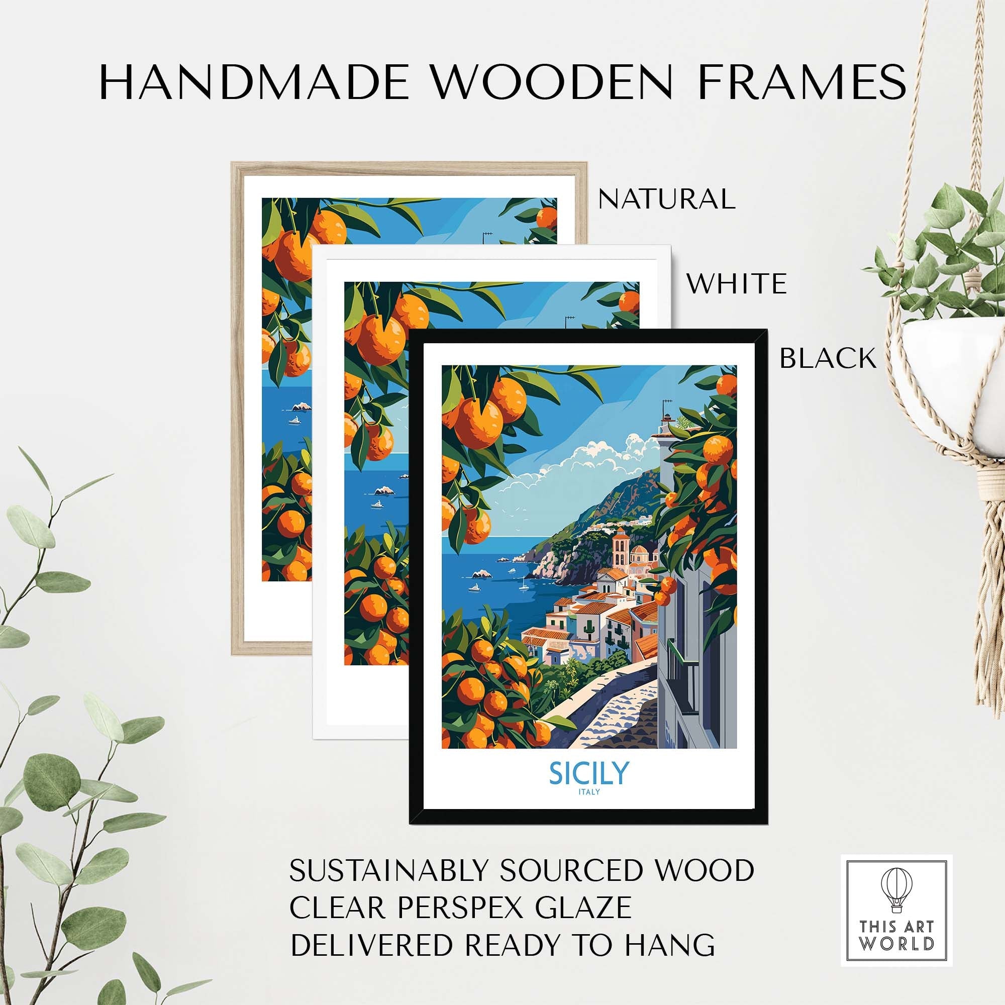Sicily Italy Travel Print - Vintage Inspired Journey Through the Stunning Island of Sicily