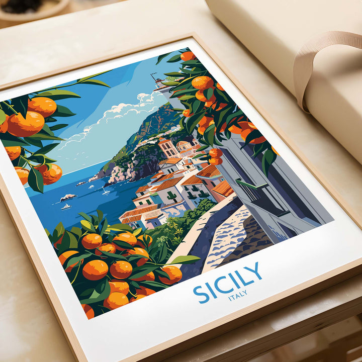 Sicily Italy Travel Print - Vintage Inspired Journey Through the Stunning Island of Sicily