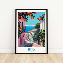 Sicily Travel Poster - Vibrant Colors Stunning Details and Memories of Italian Island Adventure Hang in Your Home or Office Today Italy Travel Print.