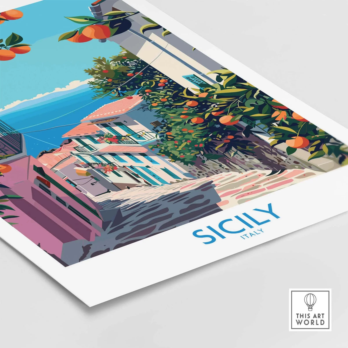 Sicily Travel Poster - Vibrant Colors Stunning Details and Memories of Italian Island Adventure Hang in Your Home or Office Today Italy Travel Print