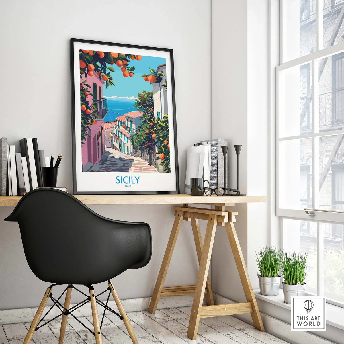 Sicily Travel Poster - Vibrant Colors Stunning Details and Memories of Italian Island Adventure Hang in Your Home or Office Today Italy Travel Print