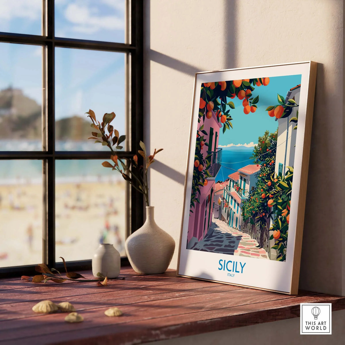 Sicily Travel Poster - Vibrant Colors Stunning Details and Memories of Italian Island Adventure Hang in Your Home or Office Today Italy Travel Print