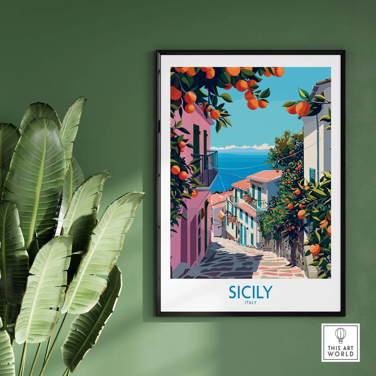 Sicily Travel Poster - Vibrant Colors Stunning Details and Memories of Italian Island Adventure Hang in Your Home or Office Today Italy Travel Print