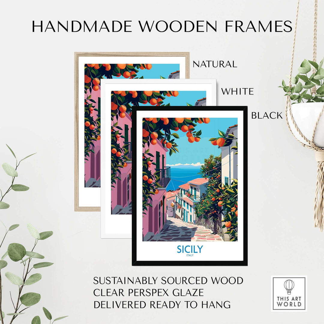 a set of three framed pictures of a street