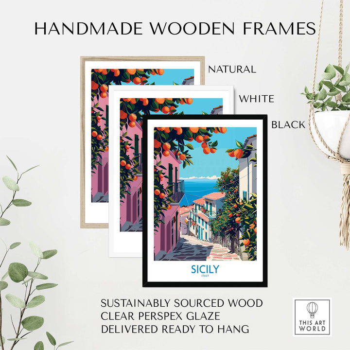 a set of three framed pictures of a street