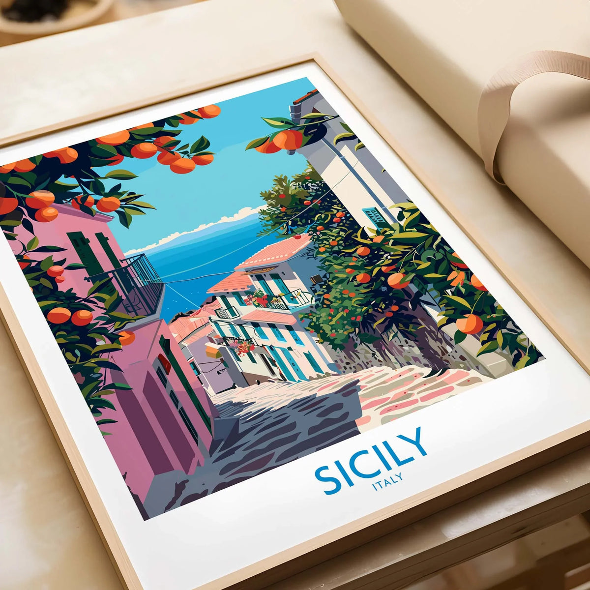 Sicily Travel Poster - Vibrant Colors Stunning Details and Memories of Italian Island Adventure Hang in Your Home or Office Today Italy Travel Print