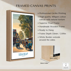 Siem Reap Cambodia Poster | Charming Southeast Asian Village Canvas Print framed with wooden frame and professional printing.