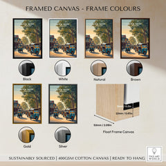 Siem Reap Cambodia Wall Art Print | Traditional Tuk Tuk Travel Poster framed in six color options including black, white, and gold.