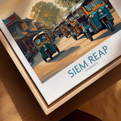 Siem Reap Cambodia Poster | Charming Southeast Asian Village Canvas Print featuring tuk tuks on village roads.