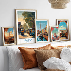 Siem Reap Cambodia Poster | Charming Southeast Asian Village Canvas Print displayed among other city posters.