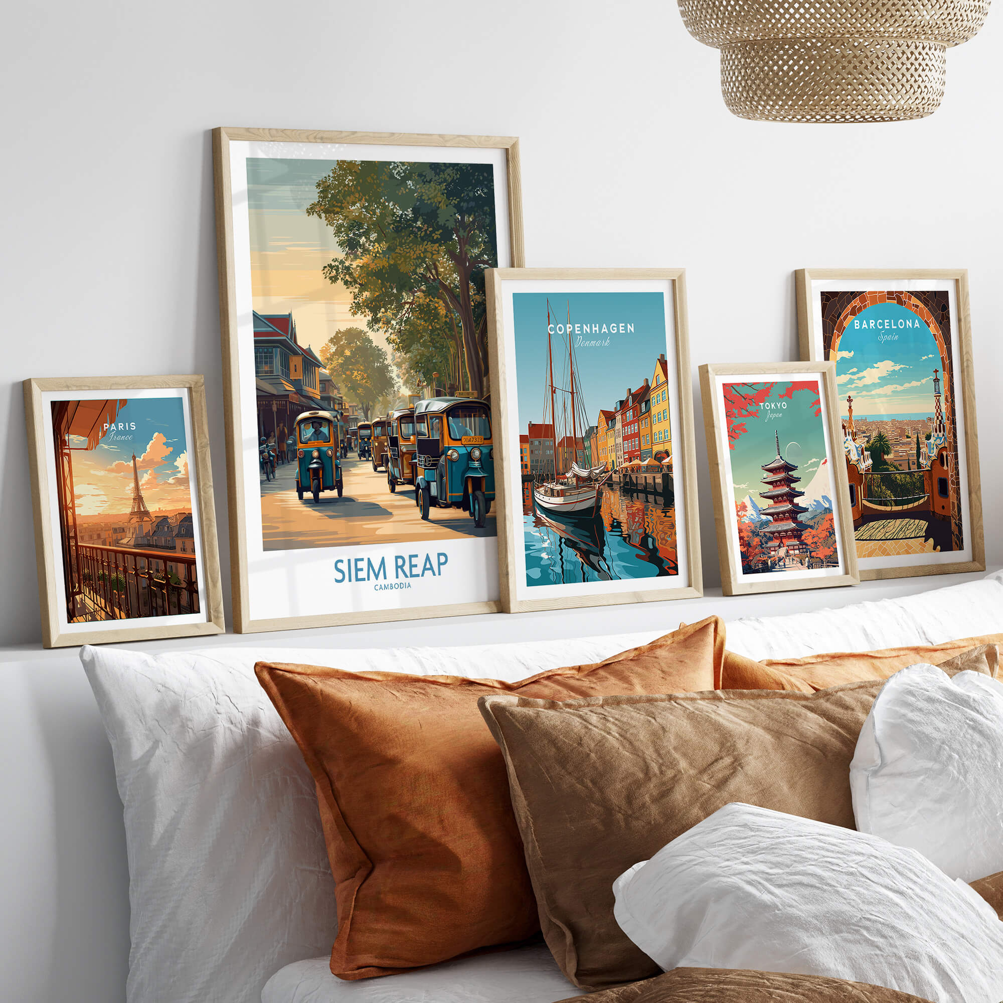 Siem Reap Cambodia Poster | Charming Southeast Asian Village Canvas Print displayed among other city posters.