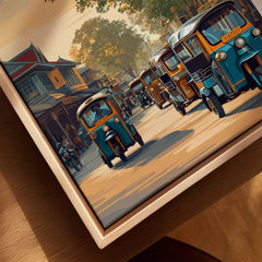 Siem Reap Cambodia Wall Art Print | Traditional Tuk Tuk Travel Poster featuring colorful tuk tuks on a bustling street.