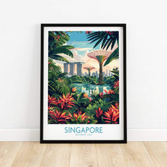 Singapore Gardens by the Bay Poster showcasing vibrant plants and iconic skyline in Southeast Asia.