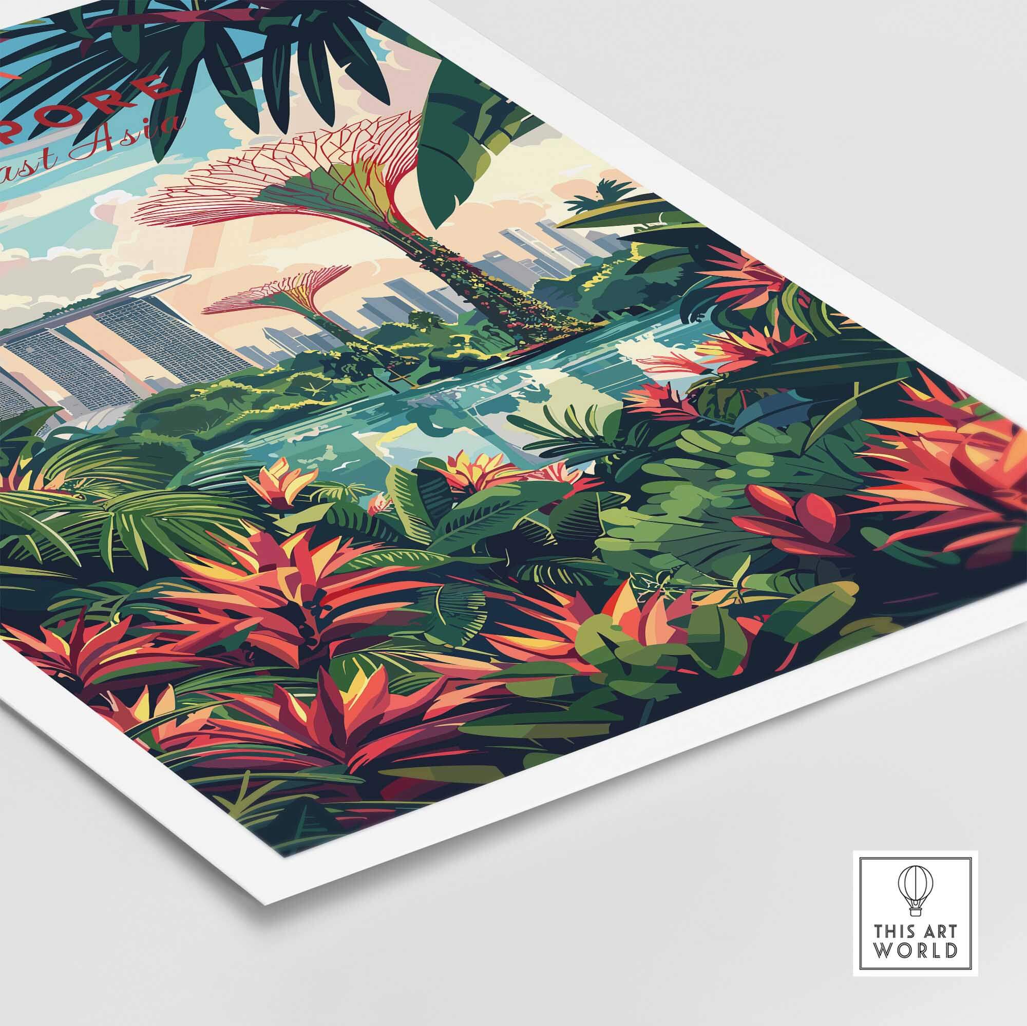 Singapore Marina Bay Poster featuring vibrant greenery and the stunning skyline of Marina Bay.