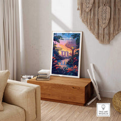 Singapore Poster featuring Gardens by the Bay, ideal for home decor and adding a touch of nature to your space.