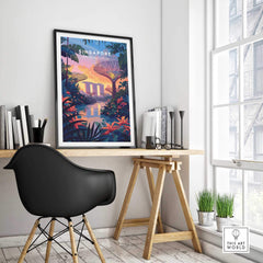 Singapore Poster featuring Gardens by the Bay in a modern interior workspace.