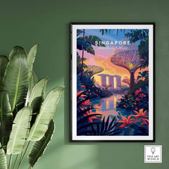 Singapore Poster showcasing the iconic Gardens by the Bay in vibrant colors, perfect for any nature lover's wall.