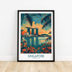 Singapore Travel Poster - Southeast Asia featuring Marina Bay Sands and tropical scenery.