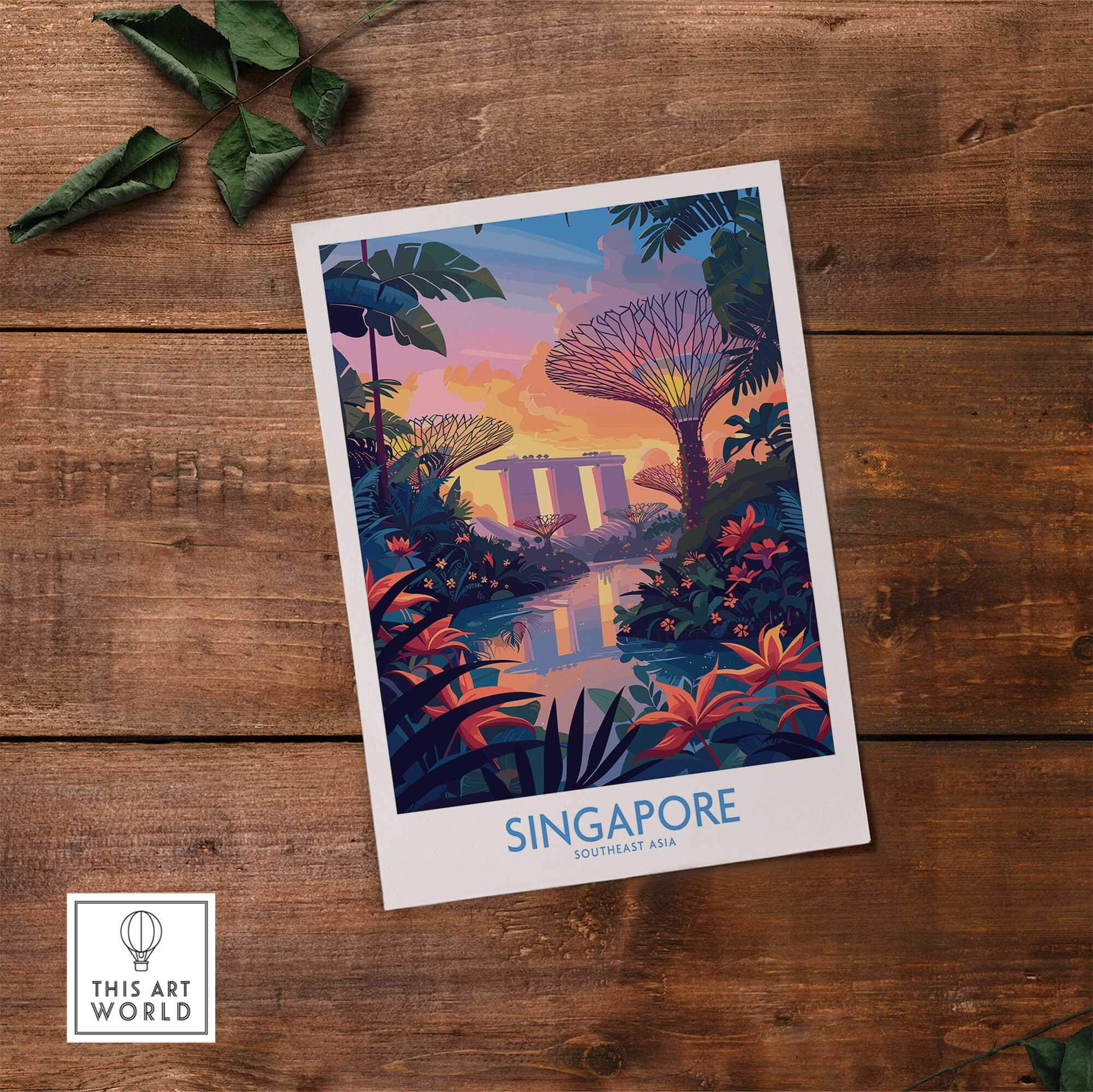 Singapore Wall Art featuring vibrant colors and iconic landmarks of Southeast Asia.